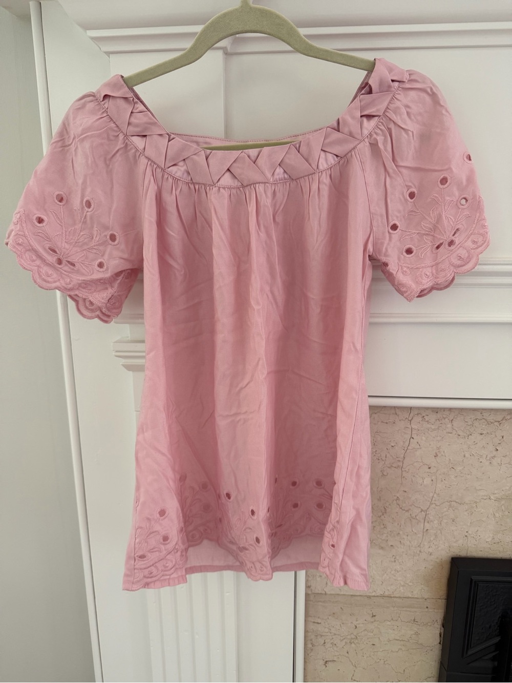 Vintage Marineblu Pink Eyelet Peasant Satin Trim Eyelet Fairy Balletcore Top